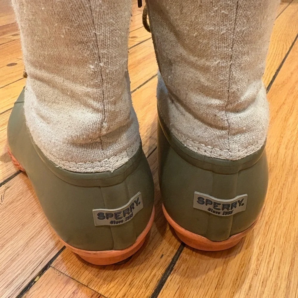 Sperry Womens Top-Sider Saltwater Rain Duck Boots Canvas Green Size 11